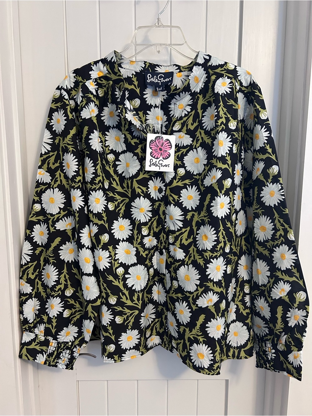 NWT Lesley Evers Daisy Print Cotton Silk Button Front “Emily” Top Size 2X